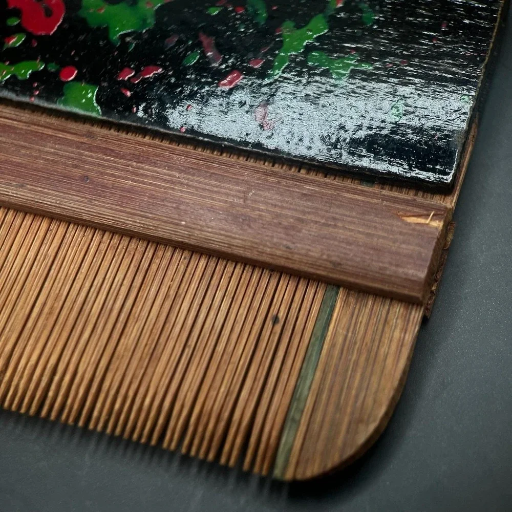 Vintage Black Brown Dyed Wood Bamboo Super Dense Tooth Classic‎ Hair Comb Retro